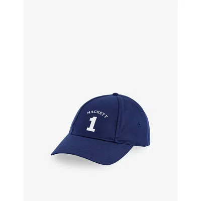 Hackett Mens Number-embroidered Cotton-twill Baseball Cap Ink Blue