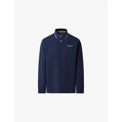 Hackett Mens Old Navy Heritage Branded Classic-fit Cotton-jersey Polo Sweatshirt Xxxl In Blue