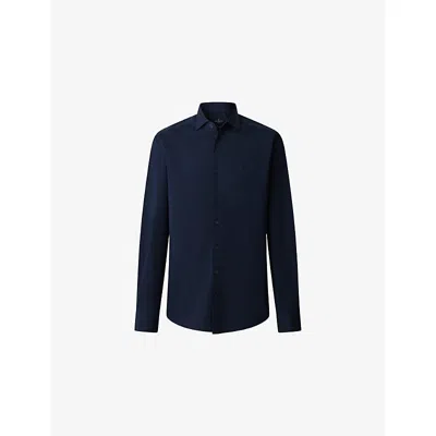 Hackett Mens Old Navy Tailored-fit Stretch Cotton-poplin Shirt In Blue