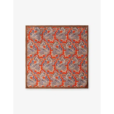 Hackett Mens Paisley Wool Pocket Square Spice Orange