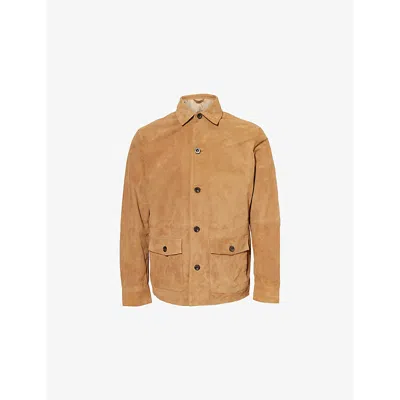 Hackett Mens Patch-pocket Regular-fit Suede Jacket Sand Beige