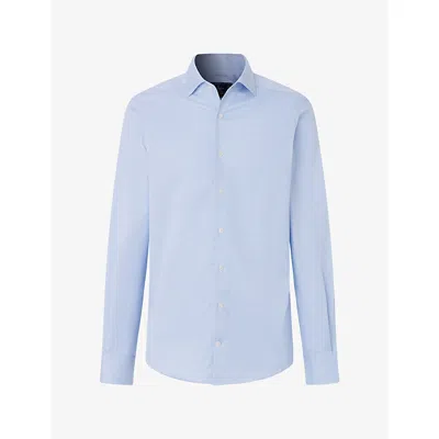 Hackett Mens Puppytooth-pattern Tailored-fit Cotton Shirt Light Blue