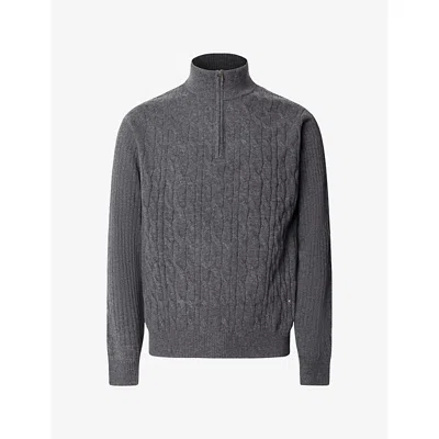 Hackett Mens Quarter-zip Cable-knit Wool Jumper College Grey Xxl In Gray
