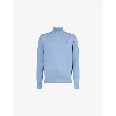 Hackett Mens Logo-embroidered Cotton And Silk Jumper Sea Blue
