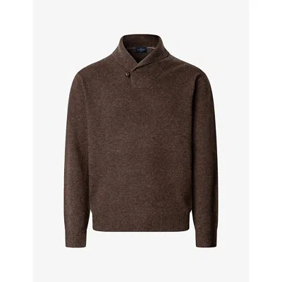 Hackett Mens Shawl-collar Regular-fit Merino Wool And Cashmere Jumper Nut Brown