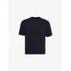 Hackett Mens Short-sleeve V-neck Cotton And Silk Top Midnight Blue In Midnight Blue