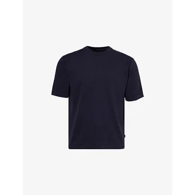 Hackett Mens Short-sleeve V-neck Cotton And Silk Top Midnight Blue