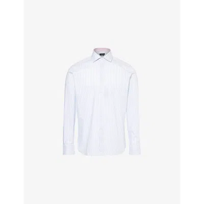 Hackett Mens Stripe-print Long-sleeve Cotton Shirt Sky Blue