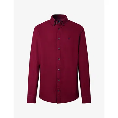 Hackett Mens Tailored-fit Garment-dyed Cotton Oxford Shirt Oxblood Red Xl