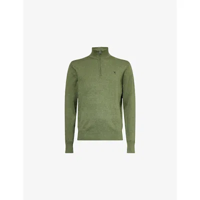 Hackett Mens Logo-embroidered Cotton And Silk Jumper Thyme Green
