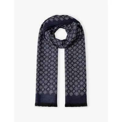 Hackett Mens Tile-pattern Woven Scarf College Grey