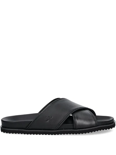 Hackett Mikonos Cross-strap Leather Sandals In Black