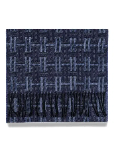 Hackett Monogram-pattern Scarf In Blue