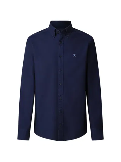 Hackett Oxford Logo-embroidered Shirt In Blue