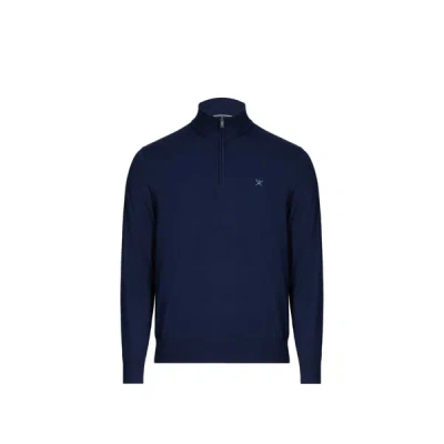 Hackett Pull À Col Zippé En Coton Et Soie In Bleu