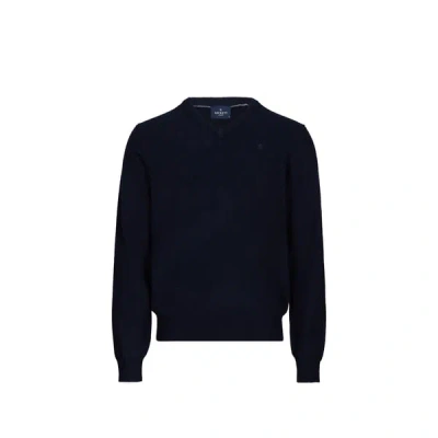 Hackett Pull Droit Col V En Laine In Blue