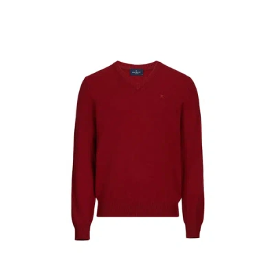 Hackett Pull Droit Col V En Laine In Red