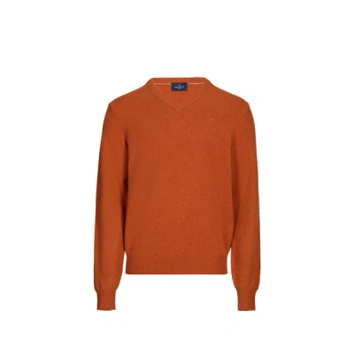 Hackett Pull Droit Col V En Laine In Brown