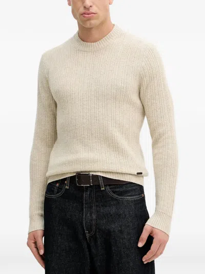 Hackett Ribbed Crew-neck Sweater In Neutral