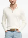 Hackett Ribbed Zip-neck Sweater In White
