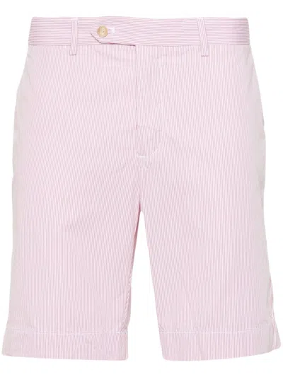 Hackett Striped Mid-rise Chino Shorts In Pink