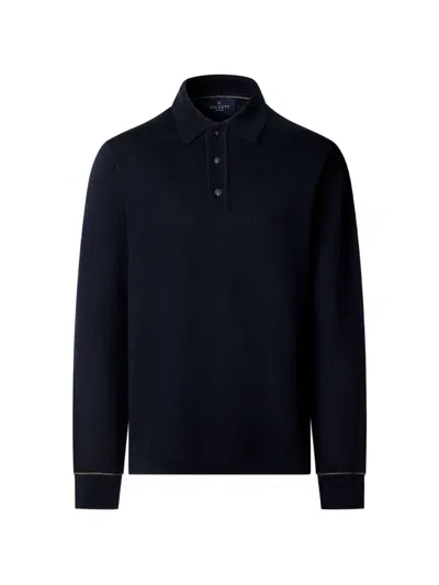 Hackett Textured Button Polo Shirt In Blue