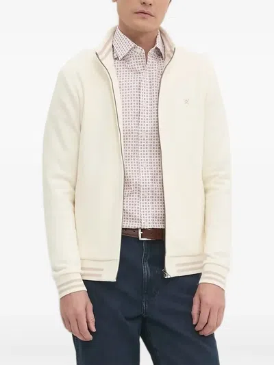 Hackett Zip-front Ribbed-cuff Cardigan In Neutral
