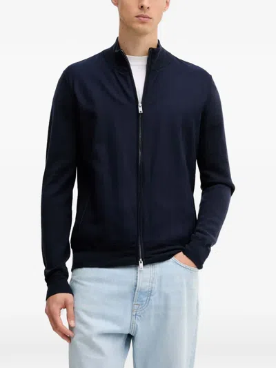 Hackett Zip Mock-neck Cardigan In Blue