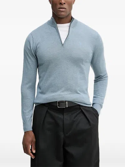 Hackett Zip Mock-neck Sweater In Blue