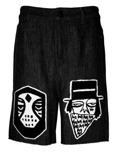 Haculla Appliqué Frayed Shorts In Black