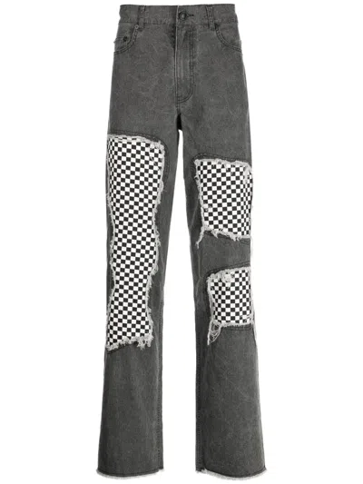 Haculla Checkerboard-print Lose-fit Jeans In Black