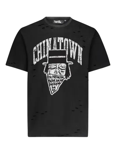 Haculla Chinatown T-shirt Im Distressed-look In Black