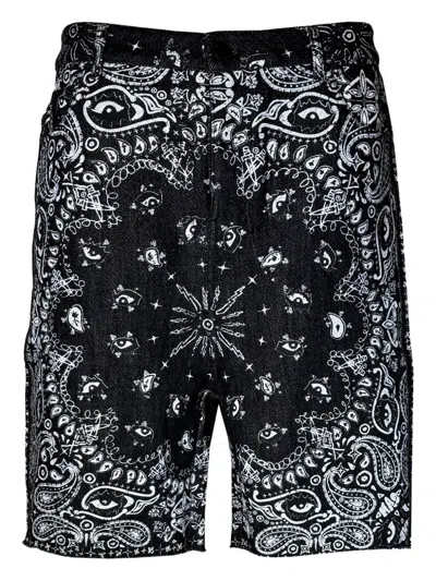 Haculla Distressed Paisley-pattern Denim Shorts In Black