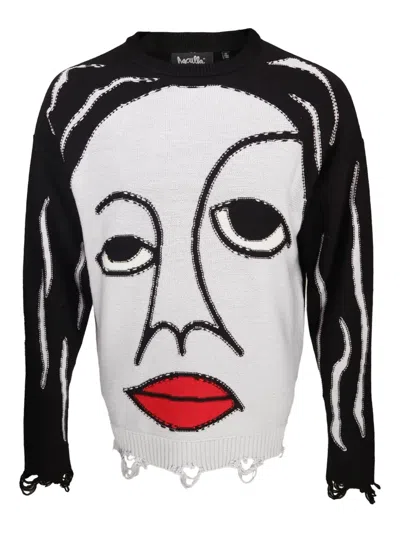 Haculla Face-print Frayed Jumper In Black