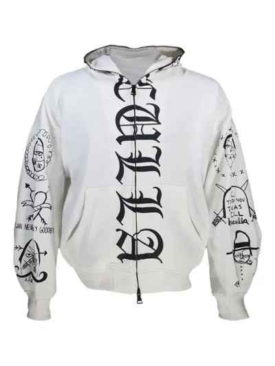 Haculla Gothic-print Zip-up Hoodie In White