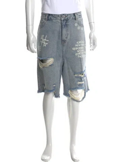 Pre-owned Haculla Graphic Print Denim Shorts In Blue