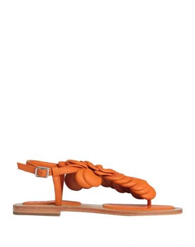 Hadel Woman Thong Sandal Orange Size 7 Soft Leather