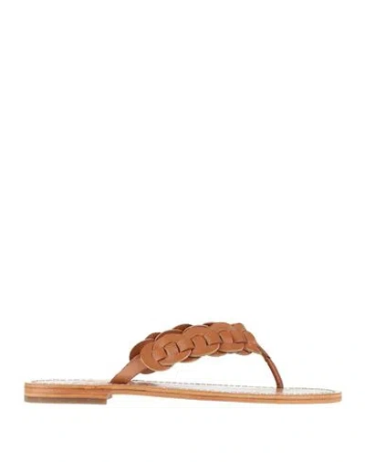 Hadel Woman Thong Sandal Tan Size 8 Leather In Brown