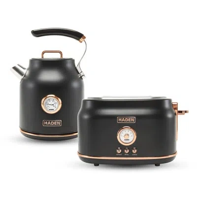 Haden 1.7l Electric Kettle And 2 Slice Wide Slot Toaster Kitchen Appliance Set In Black