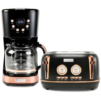 Haden Dorset 4 Slice Wide Slot Toaster & 12 Cup Coffee Maker, Black