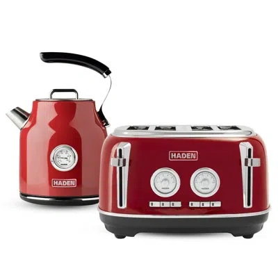 Haden Dorset Bundle With 4-slice Toaster And Electric Kettle In Red
