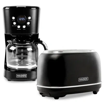 Haden Heritage 12 Cup Coffee Maker Kitchen Appliance W/2 Slice Wide Slot Toaster In Black