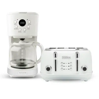 Haden Heritage 4 Slice Toaster & 12 Cup Coffee Maker Set, Stainless Steel In White