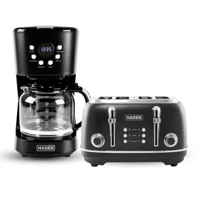 Haden Heritage 4 Slice Wide Slot Toaster & 12 Cup Coffee Maker, Black