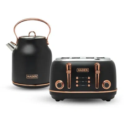Haden Heritage Black & Copper Bundle With 4-slice Toaster And Electric Kettle