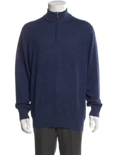 Pre-owned Hadleigh's Alpaca Mock Neck Polo Sweater In Blue