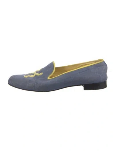 Pre-owned Hadleigh's Canvas Colorblock Pattern Loafers In Blue