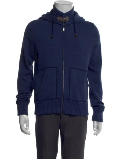 Pre-owned Hadleigh's Cashmere Mock Neck Cardigan In Blue