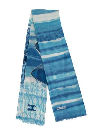Pre-owned Hadleigh's Cashmere Printed Scarf In Blue