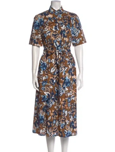 Pre-owned Hadleigh's Floral Print Long Dress W/ Tags In Blue